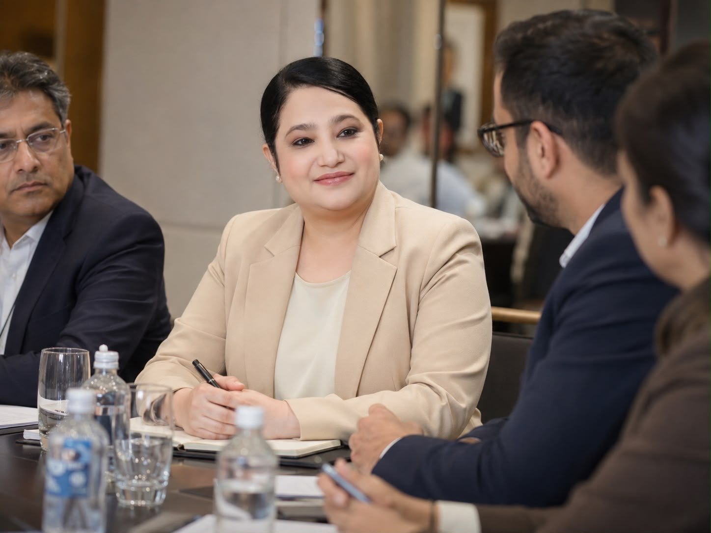 Gurleen Kaur leading an executive roundtable on leadership communication