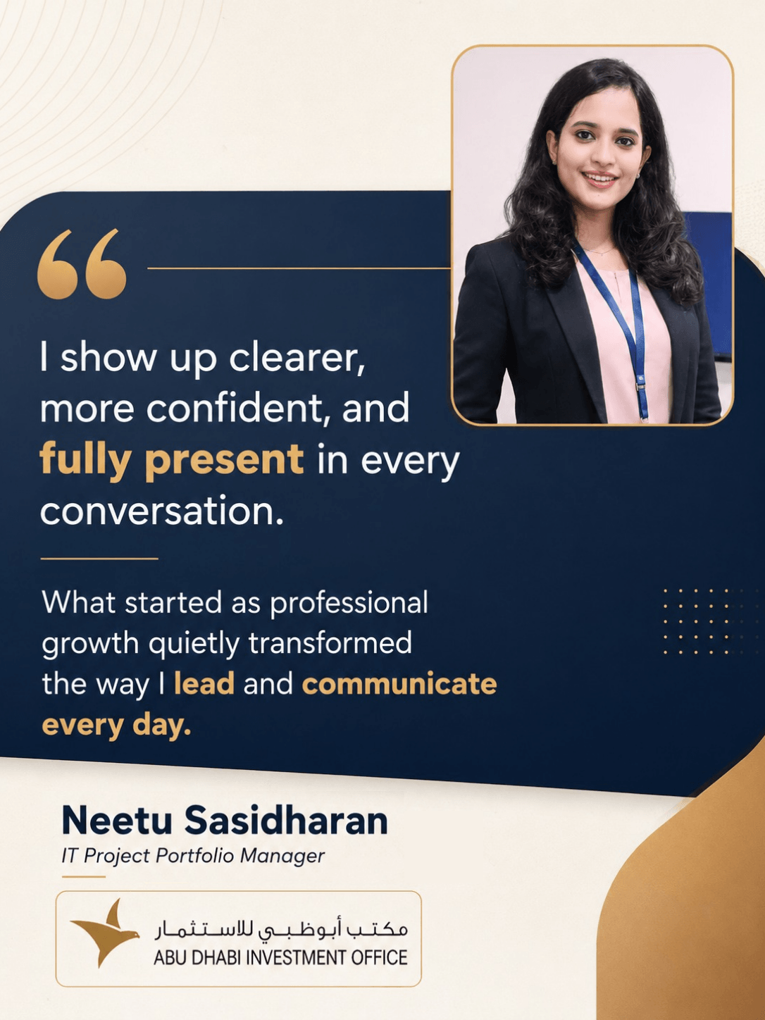 Written testimonial 1 describing leadership transformation through Zenith